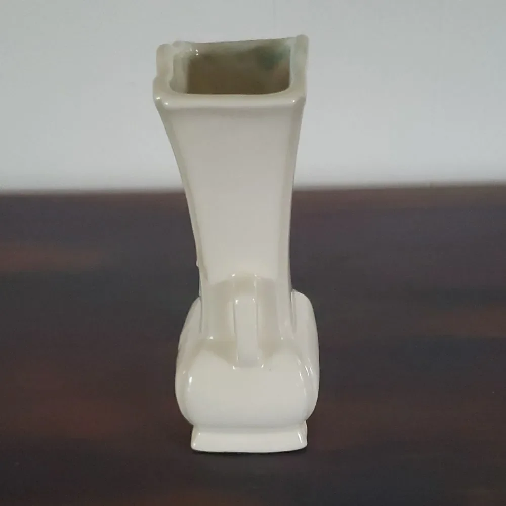 Vintage Ornate Glazed Ceramic White Vase w/Handles